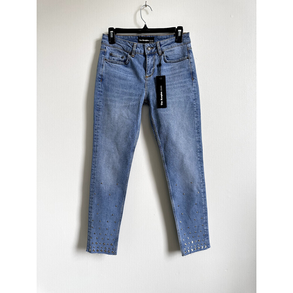The Kooples Jimmy Ankle Studded Raw Edge Slim Low Waist Jeans Light Blue Size 26